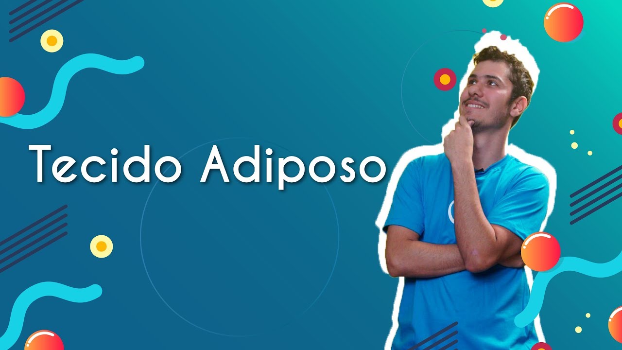 "Tecido Adiposo" escrito sobre fundo azul ao lado da imagem do professor