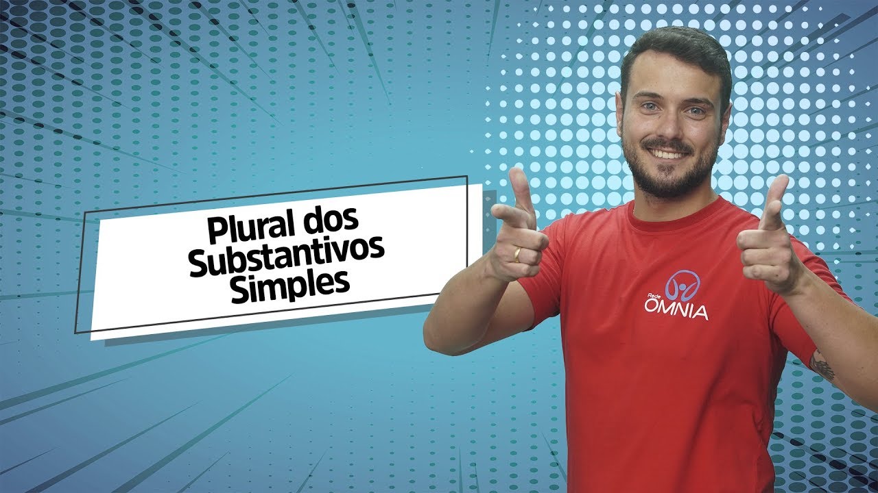"Plural dos Substantivos Simples" escrito sobre fundo azul ao lado da imagem do professor