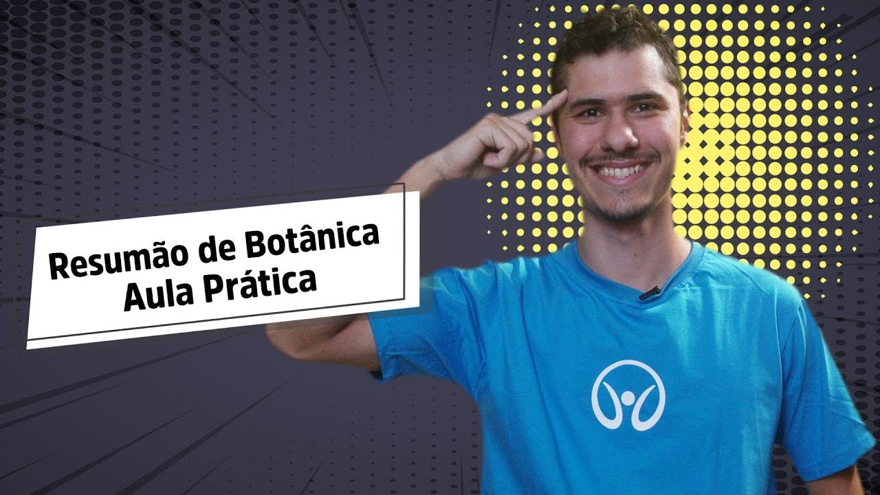 "Resumão de Botânica | Aula Prática" escrito sobre fundo cinza ao lado da imagem do professor