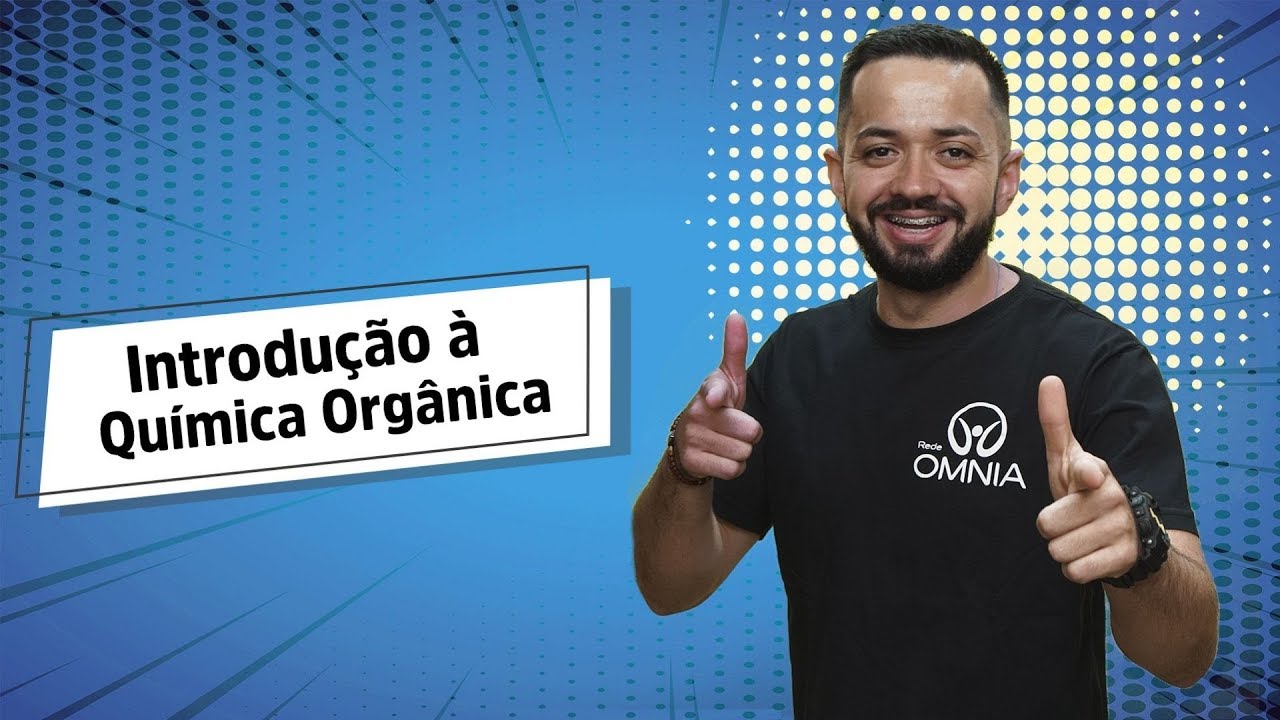 Professor ao lado do escrito "Introdução à Química Orgânica" em fundo azul.