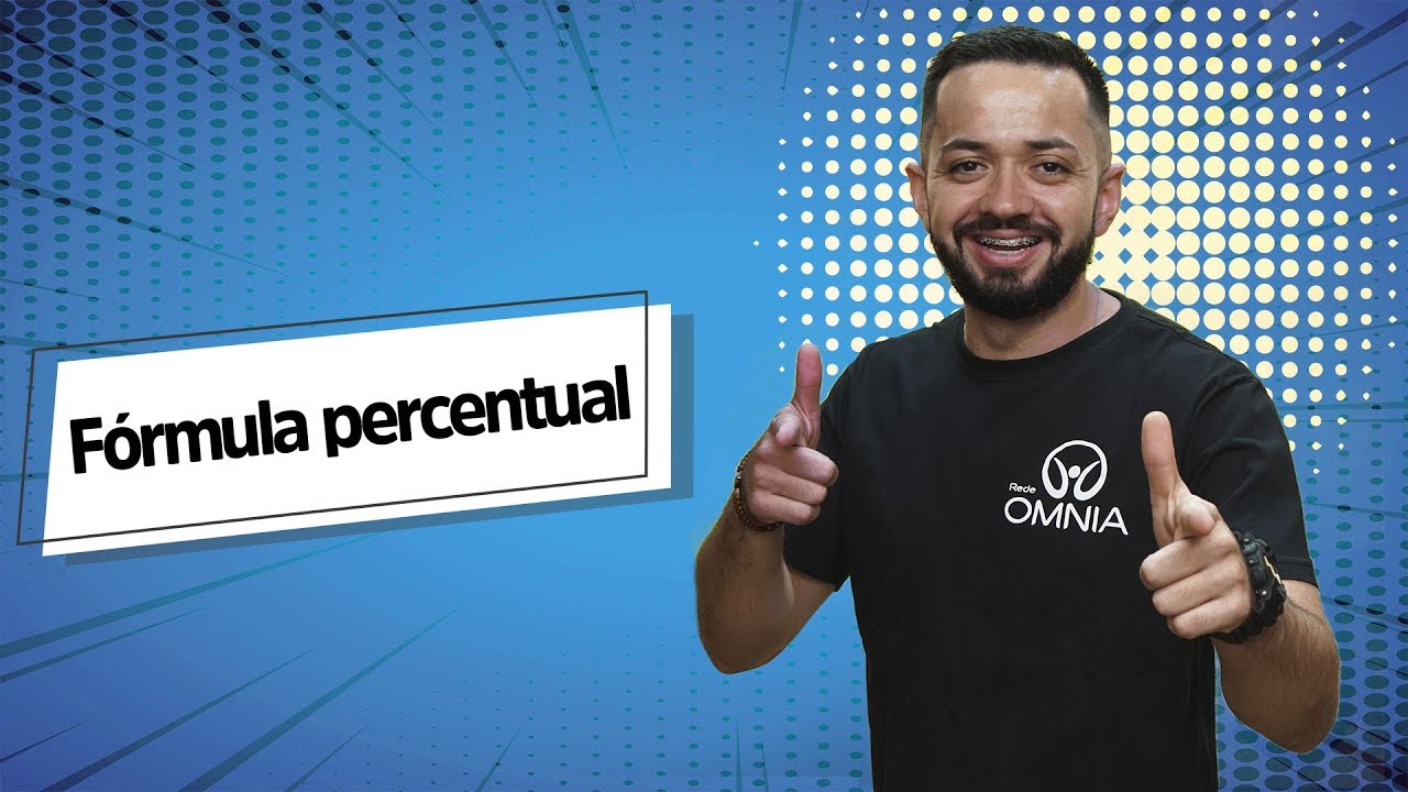 Professor ao lado do escrito "Fórmula Percentual" em fundo azul.