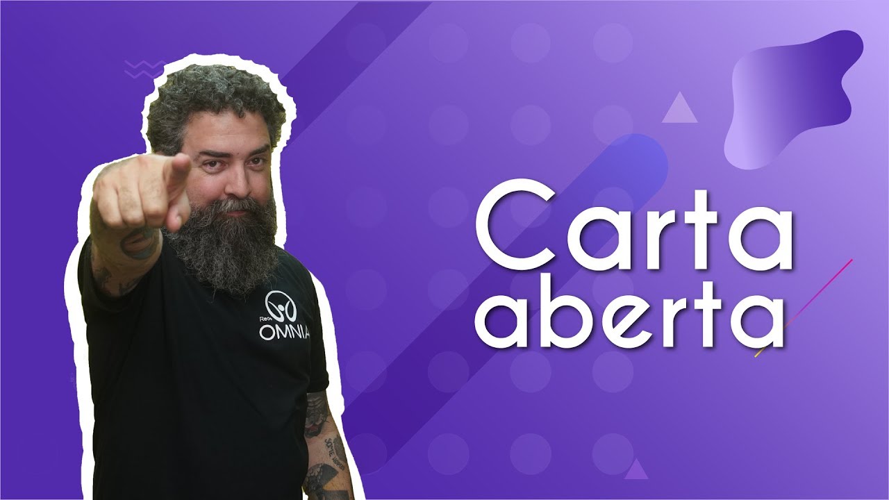 Professor ao lado do texto"Carta aberta"em fundo roxo.