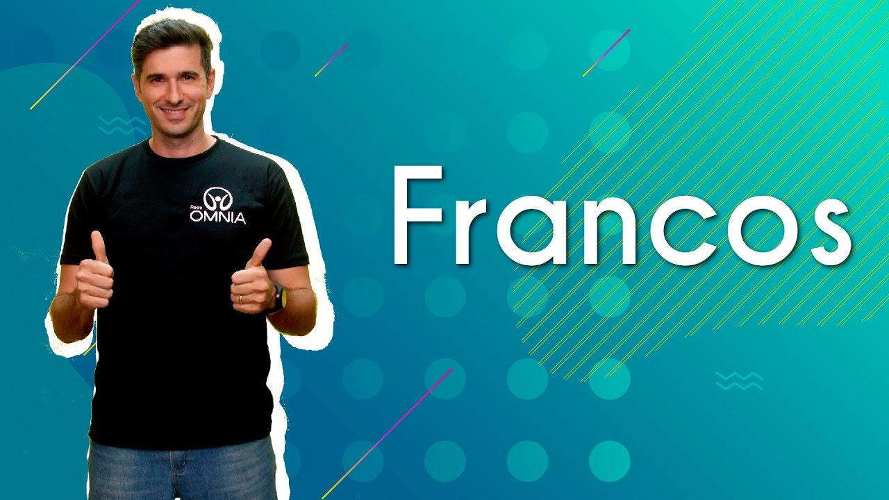 "Francos" escrito sobre fundo verde ao lado da imagem do professor