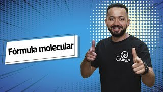 Professor ao lado do escrito "Fórmula Molecular" em fundo azul.