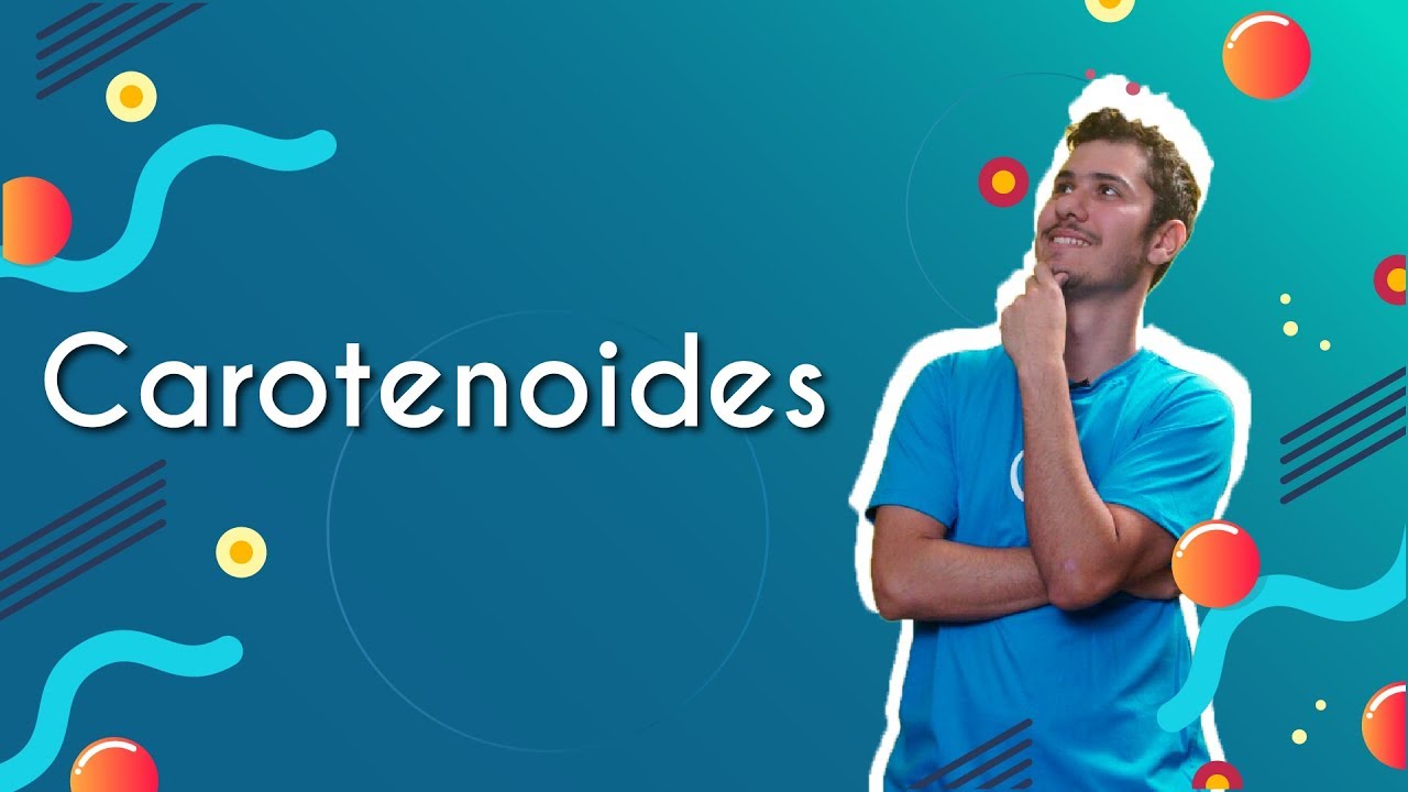 "Carotenoides" escrito sobre fundo azul ao lado da imagem do professor