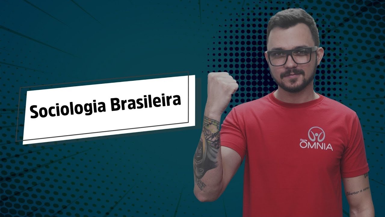 "Sociologia Brasileira" escrito sobre fundo verde ao lado da imagem do professor