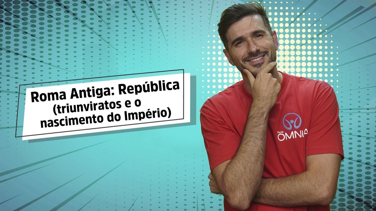 "Roma Antiga: República (triunviratos e o nascimento do Império)" escrito sobre fundo azul