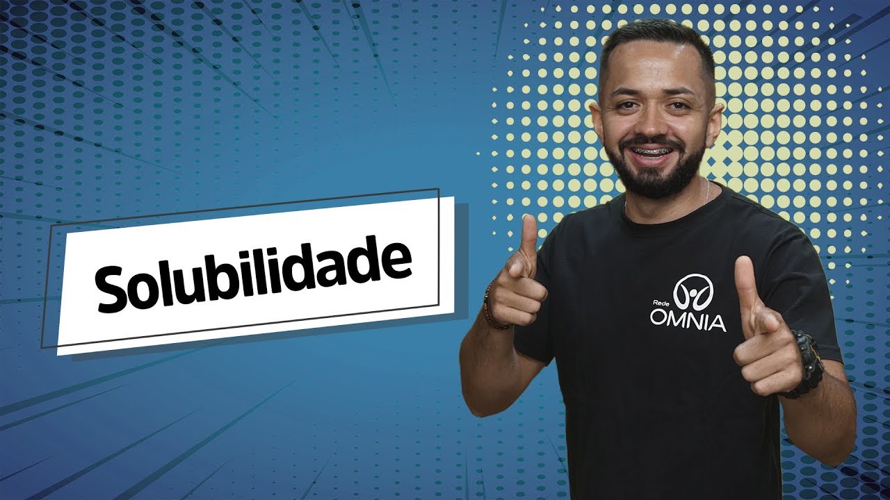 Professor ao lado do escrito "Solubilidade" em fundo azul.