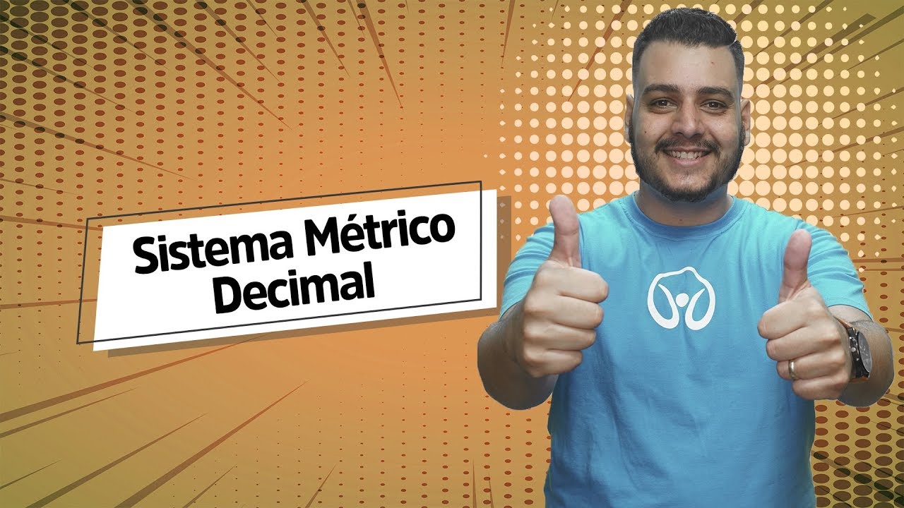 "Sistema Métrico Decimal" escrito sobre fundo amarelo ao lado da imagem do professor