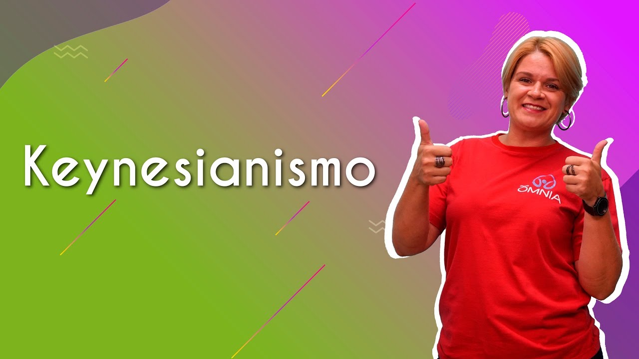 Professora ao lado do texto"Keynesianismo".