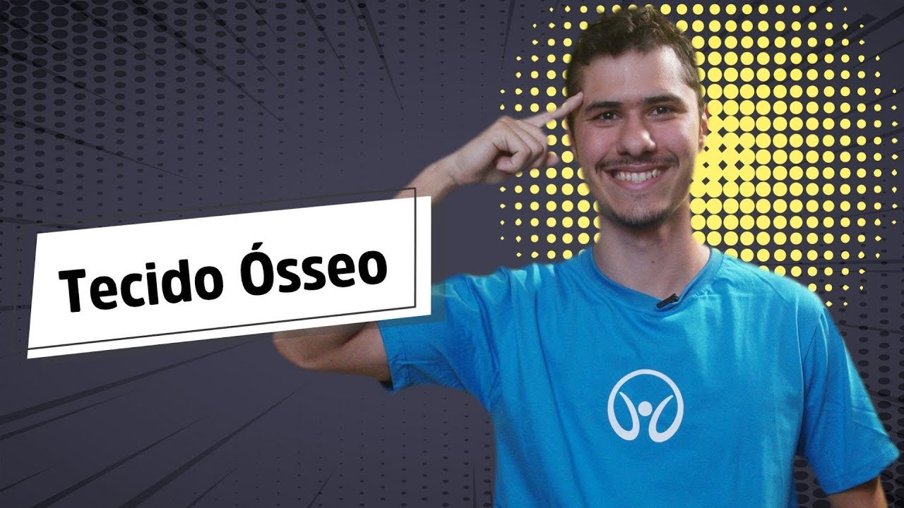 "Tecido Ósseo" escrito sobre fundo cinza ao lado da imagem do professor
