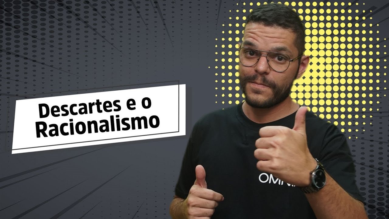 Professor ao lado do texto"Descartes e o Racionalismo".