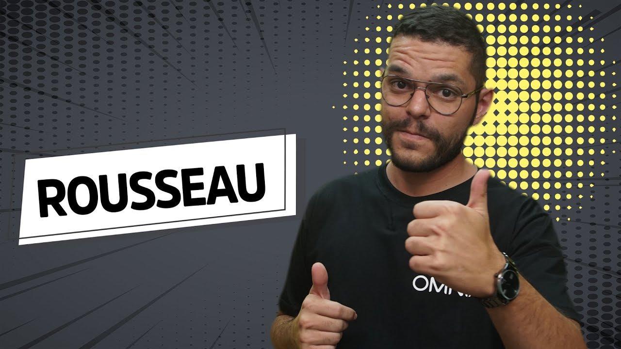 "Rousseau" escrito sobre fundo cinza ao lado da imagem do professor