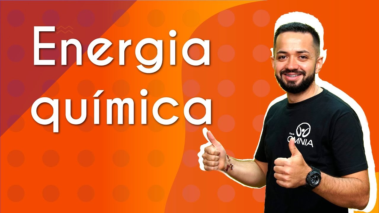 "Energia Química" escrito sobre fundo alaranjado ao lado da imagem do professor