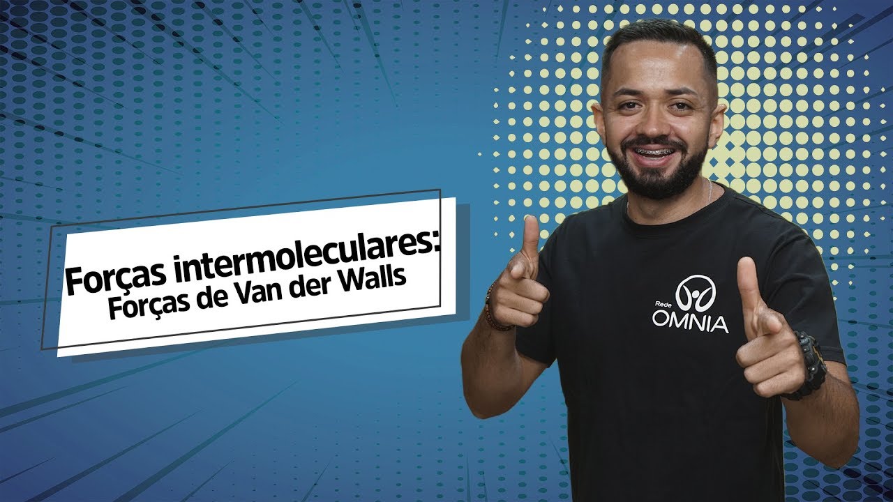 Professor ao lado do escrito "Forças de Van der Walls | Forças intermoleculares" em fundo azul.