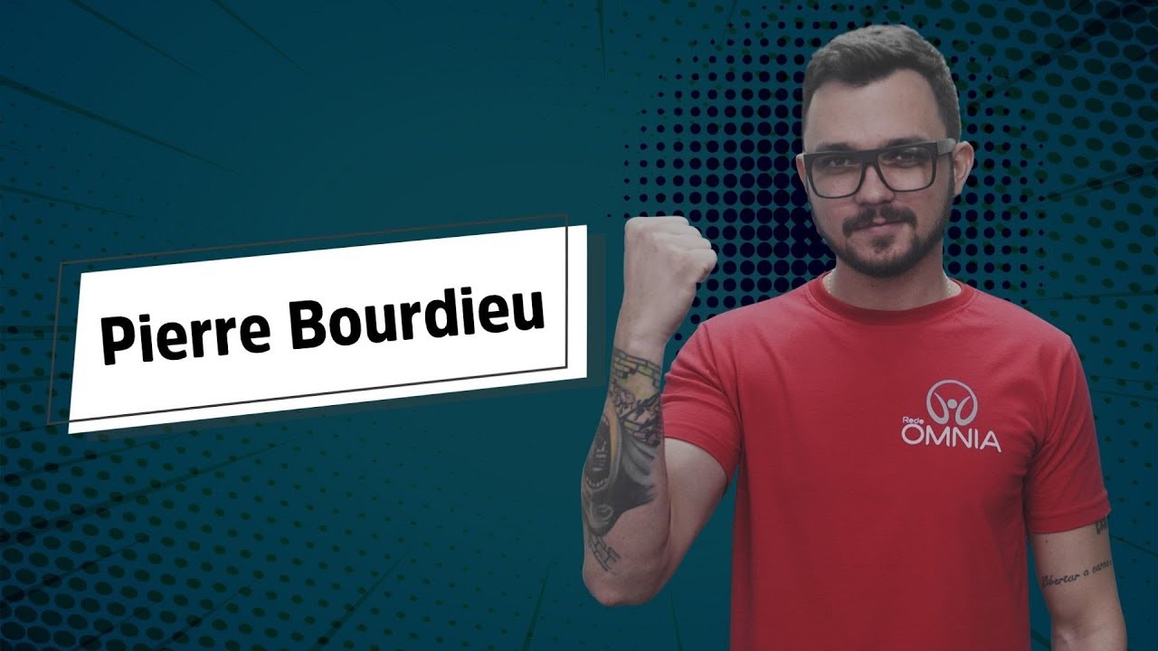 "Pierre Bourdieu" escrito sobre fundo verde ao lado da imagem do professor