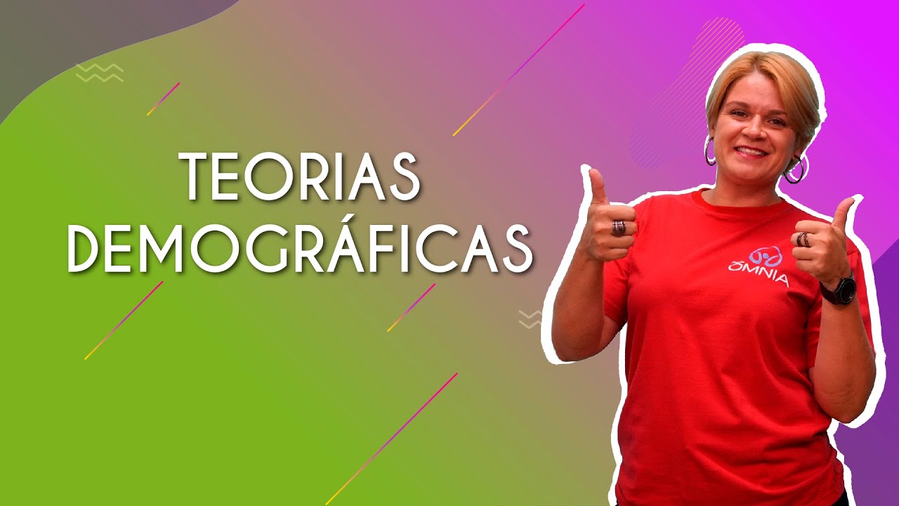 Professora ao lado do texto"Teorias demográficas".