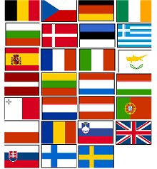 Conjunto de bandeiras da união europeia com nomes de países