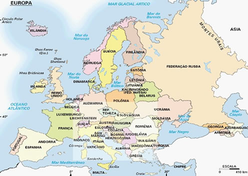 Mapa do continente europeu