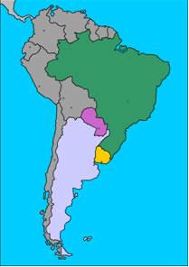 Mapa dos países que são membros fundadores do Mercosul