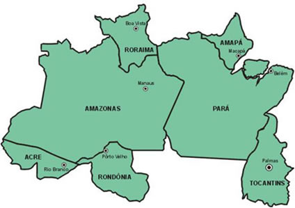 Estados e capitais que compõem a região Norte