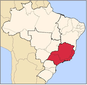 A região Sudeste no mapa do Brasil