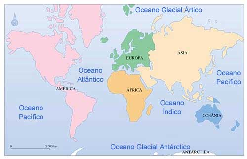 Distribuição dos Oceanos no Mundo
