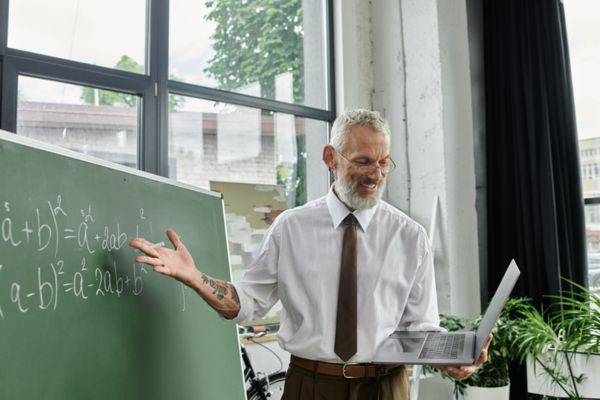 Professor de matemática dando aula em referência à matemática no Enem.