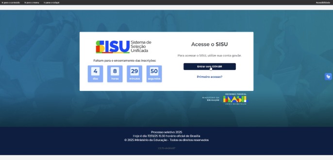 Página de inscrição do SiSU