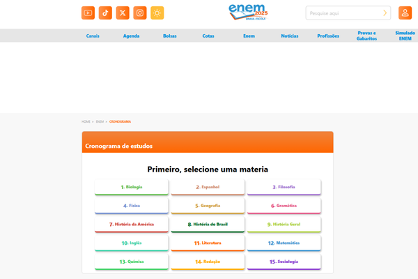 Prin página do cronograma de estudos do Brasil Escola