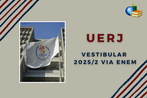 Foto do campus da UERJ. Texto na imagem: UERJ vestibular 2026.