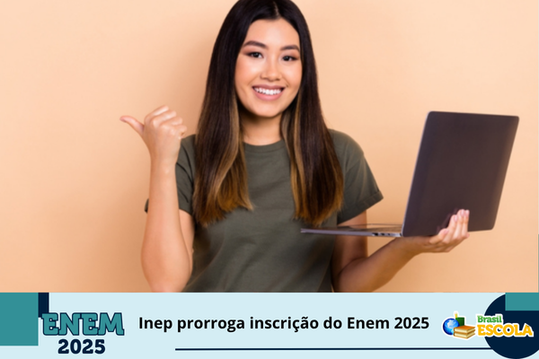 Mulher monitora estudantes faznedo prova. Texto na imagem: Edital para ser certificador do Enem 2025 é publicado.