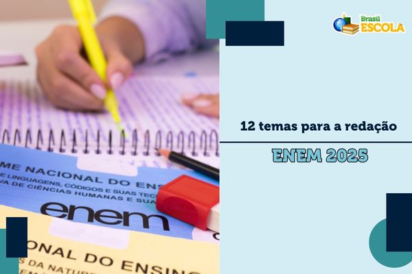 Temas para a redação do Enem 2025 Foto com relógio, cadernos e prova do Enem, texto 12 temas para a redação do Enem 2025