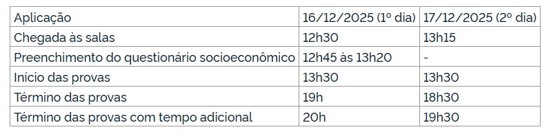 Horários das provas do Enem PPL 2025