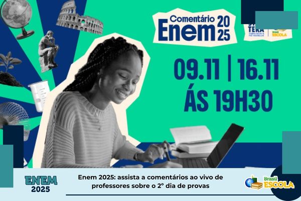Banner da transmissão de comentários pós-provas do 2º dia do Enem 2025