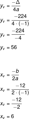 Cálculo de yv e xv de equação – x² + 12x + 20.