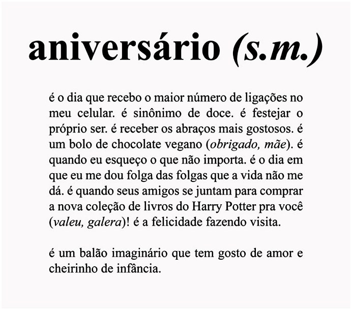 Verbete conotativo do substantivo aniversário