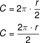 Cálculo do comprimento da circunferência sendo feito com a metade do raio.