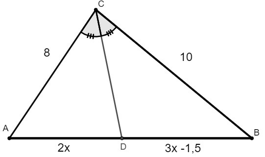 Triângulo com valores dos lados demarcados