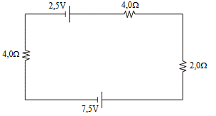Esquema de um circuito elétrico no qual flui uma corrente elétrica em uma questão da UEL sobre eletrodinâmica.