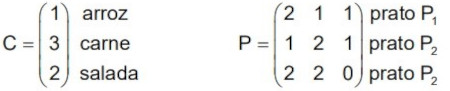 Matriz C e matriz P em uma questão da UFRGS sobre multiplicação de matrizes.