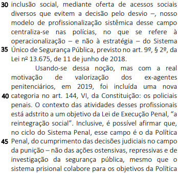 Parte dois do texto “Regulamentação da Polícia Penal” em exercício da Coseac sobre conjunção subordinativa.