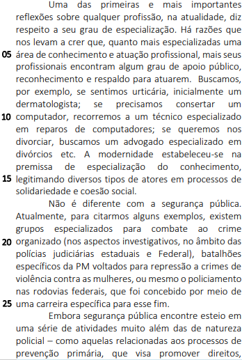 Parte um do texto “Regulamentação da Polícia Penal” em exercício da Coseac sobre conjunção subordinativa.