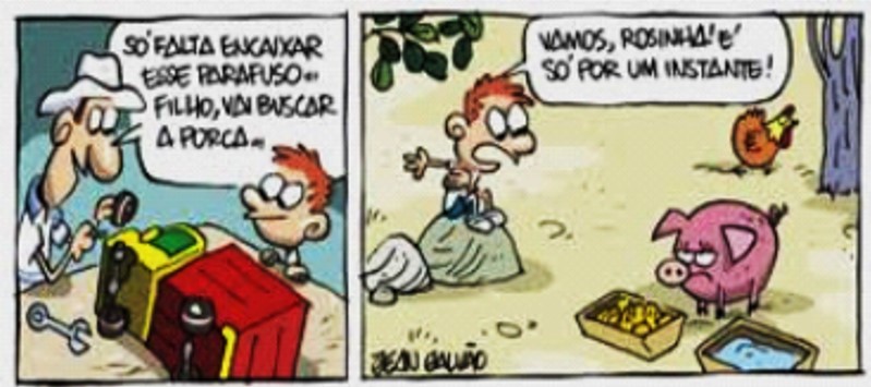 Tirinha em questão da CPCON sobre palavras homônimas, homógrafas e homófonas.