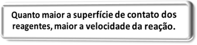 Superfície de contato Superfície de contato e velocidade da reação