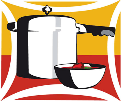Na panela de pressão os alimentos são cozidos de forma mais rápida