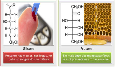 Estruturas e fontes de glicose e frutose, os principais monossacarídeos