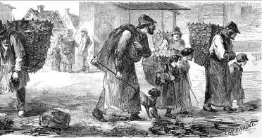 Pessoas pobres andando pelas ruas de Paris, em 1858