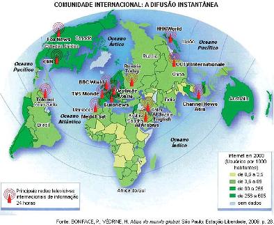 Mapa da difusão da comunicação internacional na era da globalização