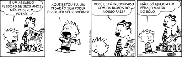 Tirinha Calvin e Haroldo A charge tem como uma de suas características a interação entre a linguagem escrita e a linguagem visual. Calvin e Haroldo, Bill Watterson